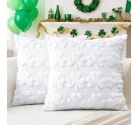 Artscope Lot de 2 Doux Peluche Laine Courte Velours Décoratif Housses de Coussin pour la Saint Patrick Luxe Style pour Canapé Chambre - Blanc - Trèfle, 50 x 50 cm