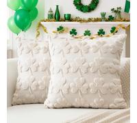 Artscope Lot de 2 Doux Peluche Laine Courte Velours Décoratif Housses de Coussin pour la Saint Patrick Luxe Style pour Canapé Chambre - Beige - Trèfle, 45 x 45 cm