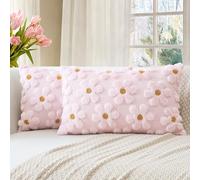 Artscope Lot de 2 Doux Peluche Laine Courte Velours Décoratif Housses de Coussin pour Printemps été Luxe Style pour Canapé Chambre - Fleurs Rose, 40 x 60 cm