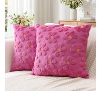 Artscope Lot de 2 Doux Peluche Laine Courte Velours Décoratif Housses de Coussin pour Printemps été Luxe Style pour Canapé Chambre - Fleurs Rose Rouge, 45 x 45 cm
