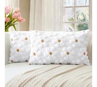 Artscope Lot de 2 Doux Peluche Laine Courte Velours Décoratif Housses de Coussin pour Printemps été Luxe Style pour Canapé Chambre - Fleurs Blanc, 40 x 60 cm
