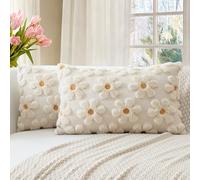 Artscope Lot de 2 Doux Peluche Laine Courte Velours Décoratif Housses de Coussin pour Printemps été Luxe Style pour Canapé Chambre - Fleurs Crème Beige, 30 x 50 cm