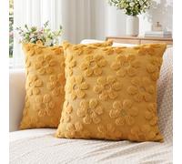Artscope Lot de 2 Doux Peluche Laine Courte Velours Décoratif Housses de Coussin pour Printemps été Luxe Style pour Canapé Chambre - Fleurs Jaune, 45 x 45 cm