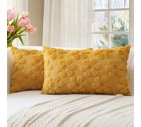 Artscope Lot de 2 Doux Peluche Laine Courte Velours Décoratif Housses de Coussin pour Printemps été Luxe Style pour Canapé Chambre - Fleurs Jaune, 30 x 50 cm