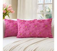 Artscope Lot de 2 Doux Peluche Laine Courte Velours Décoratif Housses de Coussin pour Printemps été Luxe Style pour Canapé Chambre - Fleurs Rose Rouge, 40 x 60 cm