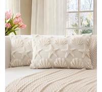 Artscope Lot de 2 Doux Peluche Laine Courte Velours Décoratif Housses de Coussin pour Printemps Été Luxe Style pour Canapé Chambre - Coquille D'étoile de Mer Crème Beige, 30 x 50 cm