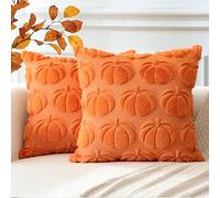 Artscope Lot de 2 Halloween Housse de Coussin Doux Peluche Laine Courte Velours Décoration d'automne Housses de Coussin Luxe Style pour Canapé Chambre Orange - Citrouille 50 x 50 cm