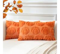 Artscope Lot de 2 Halloween Housse de Coussin Doux Peluche Laine Courte Velours Décoration d'automne Housses de Coussin Luxe Style pour Canapé Chambre Orange - Citrouille 30 x 50 cm