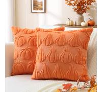 Artscope Lot de 2 Halloween Housse de Coussin Doux Peluche Laine Courte Velours Décoration d'automne Housses de Coussin Luxe Style pour Canapé Chambre Orange - Deux Types de Citrouilles 50 x 50 cm