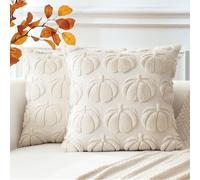Artscope Lot de 2 Halloween Housse de Coussin Doux Peluche Laine Courte Velours Décoration d'automne Housses de Coussin Luxe Style pour Canapé Chambre Beige - Citrouille 55 x 55 cm