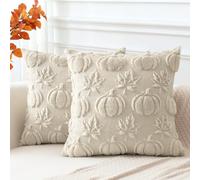 Artscope Lot de 2 Halloween Housse de Coussin Doux Peluche Laine Courte Velours Décoration d'automne Housses de Coussin Luxe Style pour Canapé Chambre Beige - Citrouille Feuille D'érable 45 x 45 cm