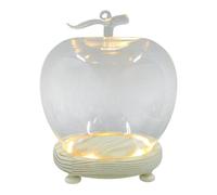 ARTSEWPLY Cloche en Verre Artisanale Forme Pomme avec Dôme Transparent, Base Bois Lumineuse LED, Protection Anti-poussière pour Objets Décoratifs et Figurines, 16,5 X 12,5 X 12,5 Cm,