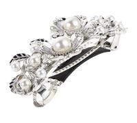 ARTSEWPLY Pince à Cheveux Fleurie Vintage en Alliage Blanc Grosse Taille Strass et Perles Accessoire Coiffure Élégant pour Mariage Cérémonie et Usage Quotidien
