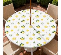 ARTSGOO Nappe Ronde Exterieur avec Trou de Parapluie,Citron modèle Nappe de Jardin Lavable et Facile à Nettoyer, avec Ourlet élastiqué, idéale pour terrasse, Balcon et Jardin. Ø 90 cm.