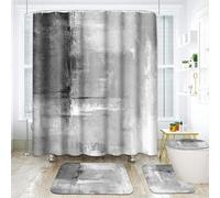 ArtSocket Lot de 4 Rideaux de Douche avec Tapis antidérapants, Housse d'abattant de Toilette et Tapis de Bain, Motif Peinture Abstraite Grise, Noir et Blanc, 183 x 183 cm