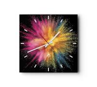 ARTTOR Horloge Décorative Moderne Carrée 40x40 cm Abstrait - 4529 | Coloré Poussière Explosion Pendule Murale Horloge Murale Silencieuse Grand Décoration Murale Salon Cuisine Chambre ARTTOR