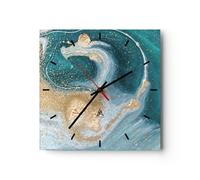 ARTTOR Horloge Décorative Moderne Carrée 40x40 cm Abstrait - 4969 | Turquoise Arrière-plan Doré Pendule Murale Horloge Murale Silencieuse Grand Décoration Murale Salon Cuisine Chambre ARTTOR