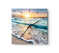 ARTTOR Horloge Décorative Moderne Carrée 40x40 cm Paysages Maritime - 3621 | Mer Vague Plage Pendule Murale Horloge Murale Silencieuse Grand Décoration Murale Salon Cuisine Chambre ARTTOR