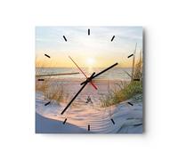 ARTTOR Horloge Décorative Moderne Carrée 40x40 cm Paysages Maritime - 3989 | Dune Plage Mer Pendule Murale Horloge Murale Silencieuse Grand Décoration Murale Salon Cuisine Chambre ARTTOR