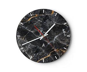 ARTTOR Horloge Décorative Moderne Ronde 40x40 cm Abstrait - 4899 | Marbre Pierre Noir Pendule Murale Horloge Murale Silencieuse Petit Décoration Murale Salon Cuisine Chambre ARTTOR