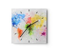 ARTTOR Horloge Murale Design Carrée 30x30 cm Carte du Monde Pastel - 3559