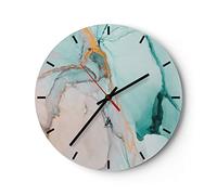 ARTTOR Horloge Murale Design Ronde 30x30 cm Abstrait Pastel - 4451 | Marbre Turquoise Abstraction Horloge Décorative Pendule Murale Silencieuse Grand Décoration Murale Salon Cuisine ARTTOR