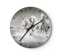 ARTTOR Horloge Murale Design Ronde 30x30 cm Noir et Blanc Nature - 2389 | Chevaux Liberté Galop Horloge Décorative Pendule Murale Silencieuse Grand Décoration Murale Salon Cuisine Chambre ARTTOR