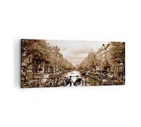 ARTTOR Impression sur Toile Moderne 100x40 cm Architecture Villes - 2971 | Canal Vélos Amsterdam Moderne Tableau Décoratif Décoration Murale Art Mural Toile Imprimée Salon Chambre Cuisine ARTTOR