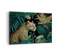 ARTTOR Impression sur Toile Moderne 100x70 cm Afrique Animaux - 5720 | Léopard Jungle Tropical Moderne Tableau Décoratif Grand Décoration Murale Art Mural Toile Imprimée Salon Chambre ARTTOR