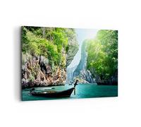 ARTTOR Impression sur Toile Moderne 100x70 cm Paysages Maritime - 2787 | Bateau Falaises Nature Moderne Tableau Décoratif Grand Décoration Murale Art Mural Toile Imprimée Salon Chambre ARTTOR