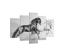 ARTTOR Impression sur Toile Moderne 150x100 cm Noir et Blanc Nature - 2683 | Chevaux Animaux Prairie Moderne Tableau Décoratif Grand Décoration Murale Art Mural Toile Imprimée Salon Chambre ARTTOR