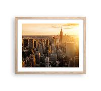 ARTTOR Poster Cadre Chêne 50x40 cm Affiche Architecture Villes - 2672 - P2N | New York Gratte-ciel Manhattan Poster Mural Moderne Décoratif Art Mural Impression d'Art Salon Tableau Décoration ARTTOR