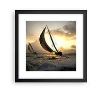 ARTTOR Poster Cadre Noir 30x30 cm Affiche Paysages Maritime - 3158 - P2B | Bateau Ouest Soleils Poster Mural Moderne Décoratif Art Mural Impression d'Art Salon Chambre Tableau Décoration ARTTOR