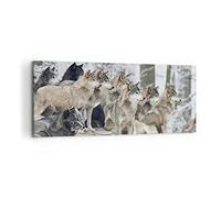 ARTTOR Tableau Décoratif sur Toile 120x50 cm Nature Animaux - 4357 | Troupeau Loups Hiver Impression sur Toile Grand Décoration Murale Art Mural Toile Imprimée Salon Chambre Cuisine ARTTOR