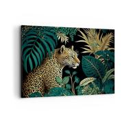 ARTTOR Tableau Décoratif sur Toile 120x80 cm Afrique Animaux - 5720 | Léopard Jungle Tropical Impression sur Toile Grand Décoration Murale Art Mural Toile Imprimée Salon Chambre Cuisine ARTTOR