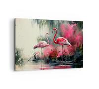 ARTTOR Tableau Décoratif sur Toile 120x80 cm Art Animaux - 5685 | Flamants roses Salut Paysage Impression sur Toile Grand Décoration Murale Art Mural Toile Imprimée Salon Chambre ARTTOR