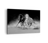ARTTOR Tableau Décoratif sur Toile 120x80 cm Noir et Blanc Animaux - 4240 | Andalou Chevaux Galop Impression sur Toile Grand Décoration Murale Art Mural Toile Imprimée Salon Chambre Cuisine ARTTOR