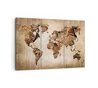 ARTTOR Tableau sur Toile Décoratif 105x70 cm Carte du Monde Voyages - 3590