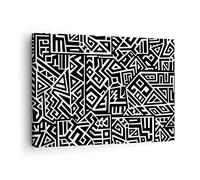 ARTTOR Tableau sur Toile Décoratif 70x50 cm Abstrait Noir et Blanc - 4885 | Op Art. Noir Impression sur Toile Décoration Murale Art Mural Toile Imprimée Salon Chambre Cuisine ARTTOR