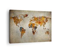 ARTTOR Tableau sur Toile Décoratif 70x50 cm Carte du Monde Voyages - 2783