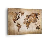 ARTTOR Tableau sur Toile Décoratif 70x50 cm Carte du Monde Voyages - 3590