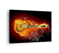 ARTTOR Tableau sur Toile Décoratif 70x50 cm Musique - 0197 | Feu Guitare Instrument Impression sur Toile Décoration Murale Art Mural Toile Imprimée Salon Chambre Cuisine ARTTOR
