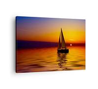 ARTTOR Tableau sur Toile Décoratif 70x50 cm Paysages Maritime - 0106 | Coucher de soleil Bateau Paysage Impression sur Toile Décoration Murale Art Mural Toile Imprimée Salon Chambre Cuisine ARTTOR