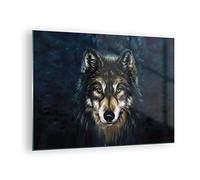 ARTTOR Tableau sur Verre Décoratif 70x50cm Art Animaux - 4845 | Loup Obscurité Graphique Impression sur Verre Décoration Murale Art Mural Verre Trempé Salon Chambre Design Moderne ARTTOR