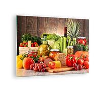 ARTTOR Tableau sur Verre Décoratif 70x50cm Cuisine - 3182 | Nourriture Légumes Brocoli Impression sur Verre Décoration Murale Art Mural Verre Trempé Salon Chambre Design Moderne ARTTOR