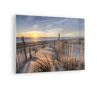 ARTTOR Tableau sur Verre Décoratif 70x50cm Paysages Maritime - 4219 | Ouest Soleil Dune Impression sur Verre Décoration Murale Art Mural Verre Trempé Salon Chambre Cuisine Design Moderne ARTTOR
