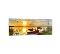 ARTTOR Tableau sur Verre Décoratif 90x30cm Paysages Maritime - 3053 | Bateau Lac Ouest Impression sur Verre Décoration Murale Art Mural Verre Trempé Salon Chambre Cuisine Design Moderne ARTTOR