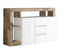 ARTURO - Buffet 2 Portes 3 Tiroirs Blanc Laqué Encadrement Niches Aspect Bois Antik - Altobuy G