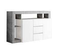 ARTURO - Buffet 2 Portes 3 Tiroirs Blanc Laqué Encadrement Niches Aspect Cimento