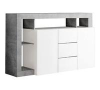 ARTURO - Buffet 2 Portes 3 Tiroirs Blanc Laqué Encadrement Niches Aspect Cimento - Altobuy Blanc G